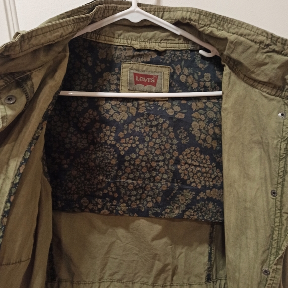 Levi's Womens Military Jacket small Olive Green Zip/Snap Closure Hideaway Hood - Picture 7 of 16